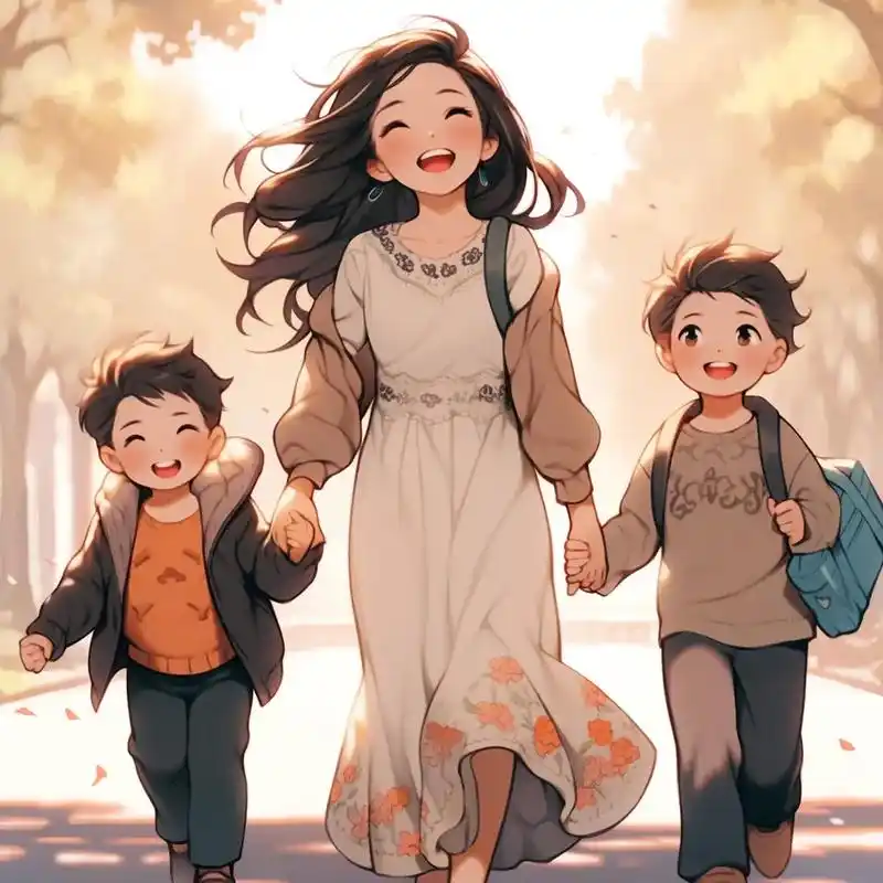 母子漫画头像(亲子头像妈妈牵着两个儿子)#亲子头像 #一起换 - 抖音