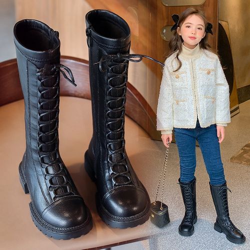 女童靴子长靴2021冬季新款儿童时尚高筒皮靴中大童加绒长筒马丁靴