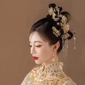ete古典中式婚礼秀禾头饰宫廷复古琉璃水晶古装发夹结婚跟妆发饰