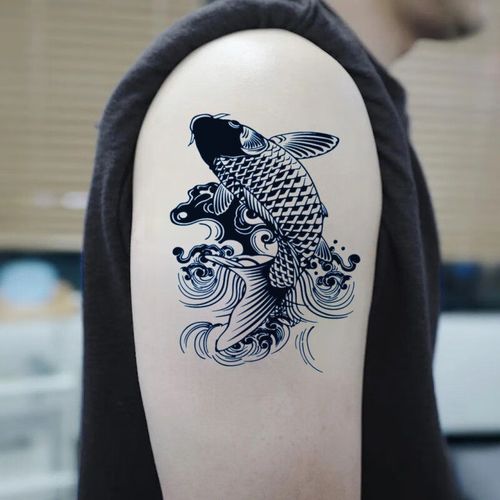 途尊(kingtrip)大图鲤鱼花臂草本纹身贴果汁半永久鲤鱼图案防水男女c