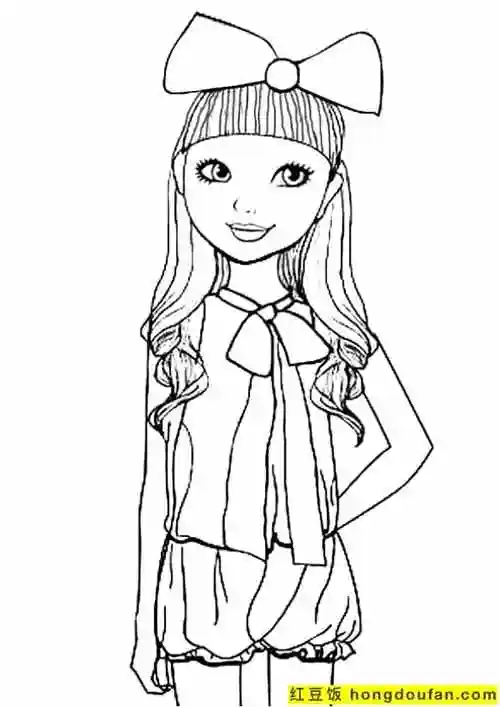 10张可爱的女孩子女同学卡通儿童涂色图片-红豆饭小学生简笔画大全