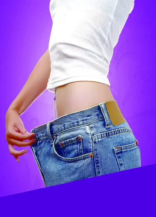蓝色牛仔裤女人瘦身海报背景素材