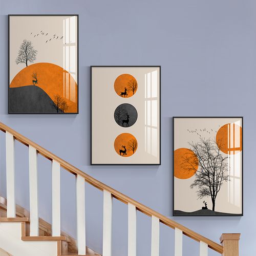 复式楼梯装饰画客厅玄关三联挂画现代简约走廊过道现代装饰画