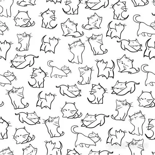 无缝模式与有趣的手绘猫插画-正版商用图片0s4gtm-摄图新视界
