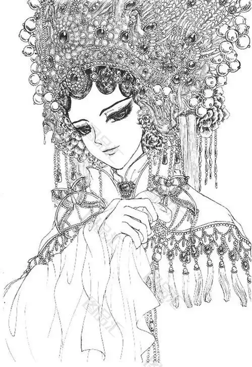 手绘古风新娘凤冠霞帔素材