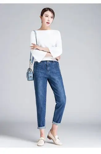 休闲牛仔裤女宽松哈伦裤春夏2019新款韩版显瘦萝卜裤九分裤潮0219