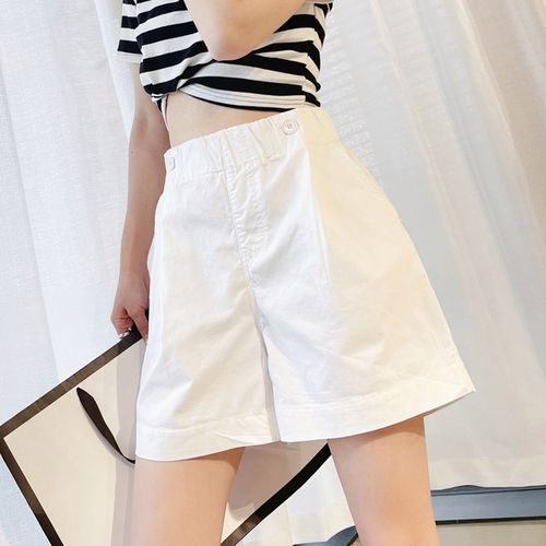欧货白色休闲短裤女夏季薄款松紧腰宽松大码港味阔腿a字短裤热裤