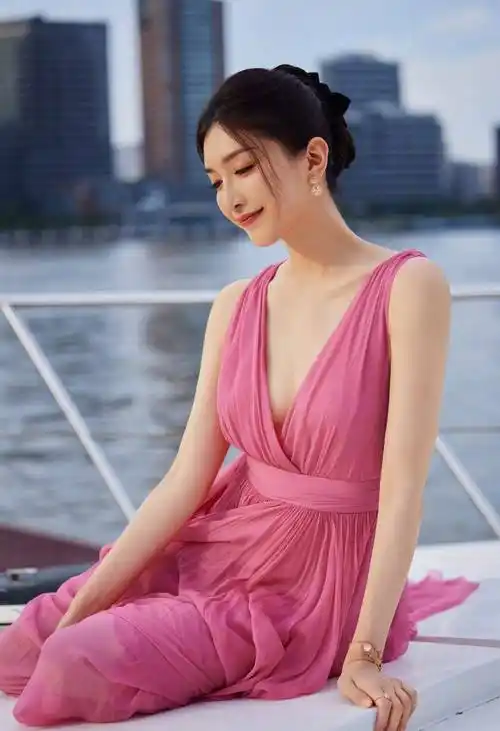 江疏影红色深v连衣裙性感写真_上围_傲人_美的