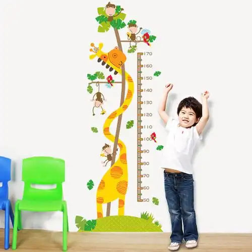 儿童房间墙纸贴画宝宝装饰卡通可移除墙贴画自粘卧室测量身高贴纸_7折