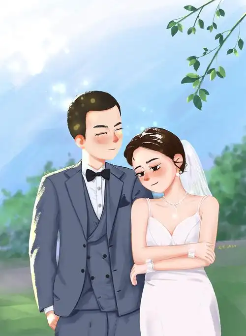 婚纱照手绘,儿插场景,肌理风插画