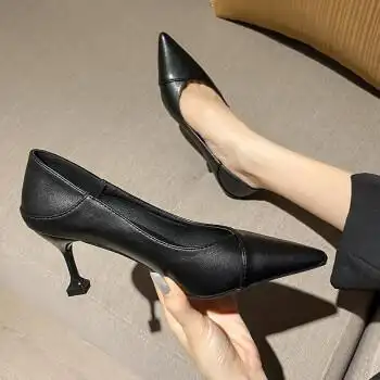 岚杳高跟鞋女细跟尖头鞋黑色职业浅口单鞋性感气质女鞋黑色3cm34