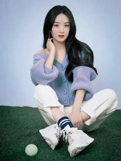 明星赵丽颖早秋同款衣服女雾霾蓝色链条v领毛衣针织开衫外套