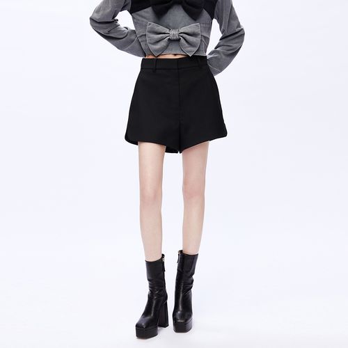 uooyaa/乌丫高腰精纺毛料短裤 黑色 s