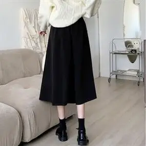 黑色半身裙女秋冬中长款a字裙新款2022高腰显瘦伞裙裙子,女装半身裙