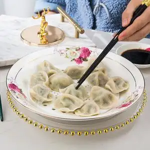 水饺盘子沥水盘双层大号圆形陶瓷水果盘家用托盘深盘子饺子盘