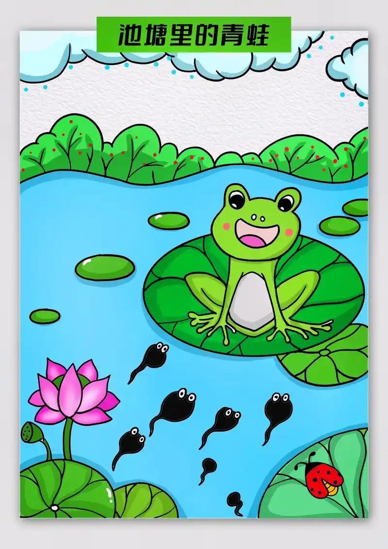 青蛙简笔画,夏日荷塘青蛙创意儿童画.#青蛙简笔画 #夏日荷塘 - 抖音