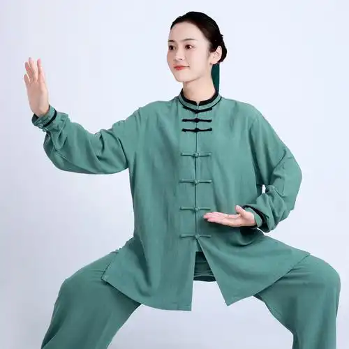 太极服女棉麻亚麻春秋装太极拳练功服男秋冬加厚服装视频