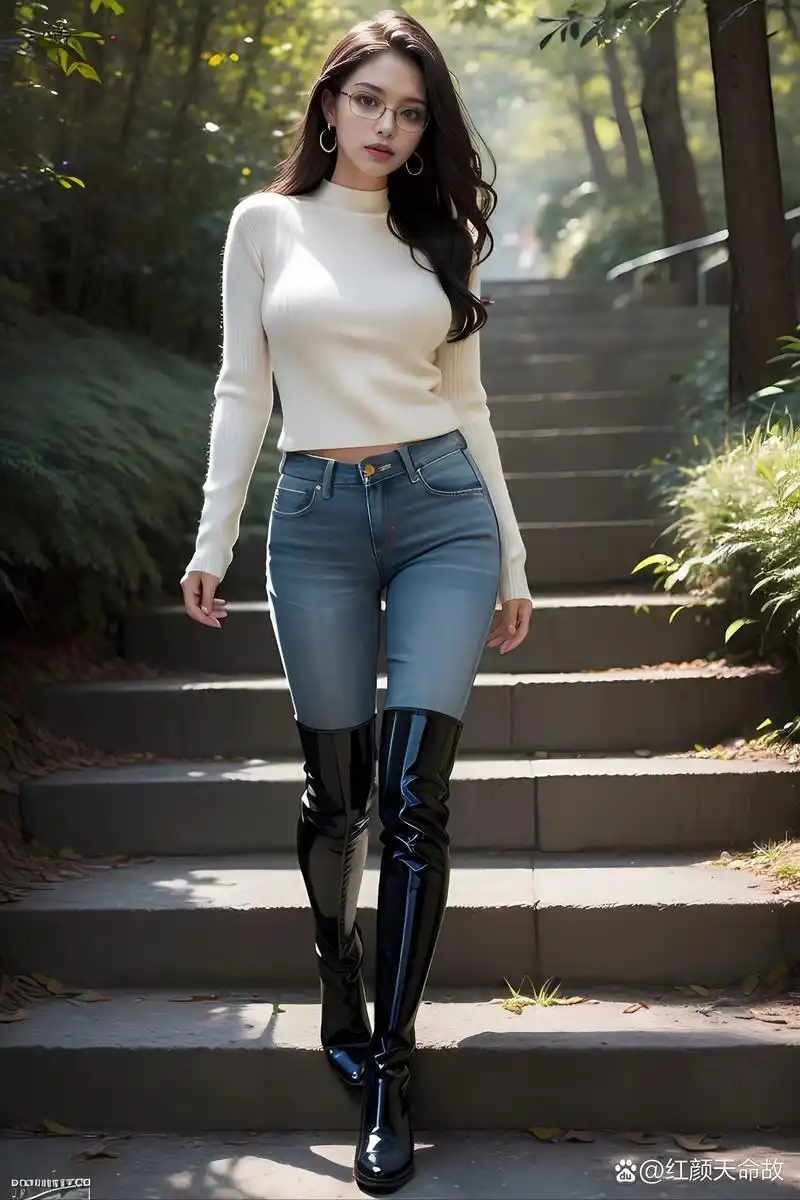 ai,编号32428(牛仔裤长靴合集3) 还是牛仔裤加长靴,这次是漆皮的过膝