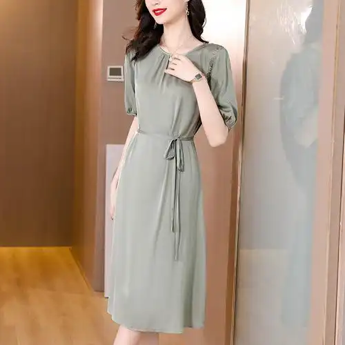 华哥弟情真丝连衣裙新款重磅苏州女洋气桑蚕丝年轻妈妈款丝绸裙子