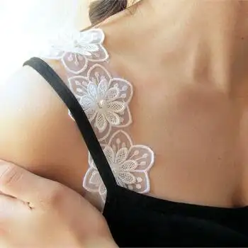 夏季新款立体蕾丝胸罩带女士蝴蝶花朵内衣肩带bra文胸带 兰花白色