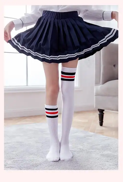 长袜子小学生中筒袜男童1双装白底黑条不过膝l码建议身高125140厘米