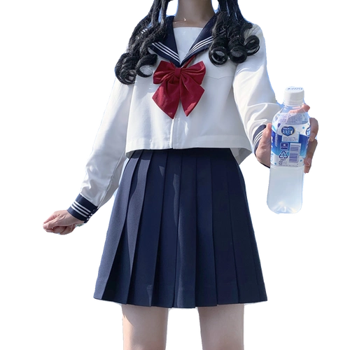 长袖日系jk制服基础款白三本水手服春秋学院风校供中间服套装正版