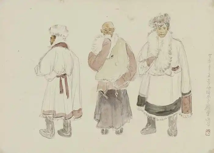 关山月《西北少数民族写生32 塔尔寺庙会人像速写》 25.