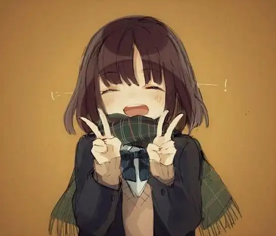 求一张二次元少女头像黑色衣服齐刘海双手都是剪刀手的