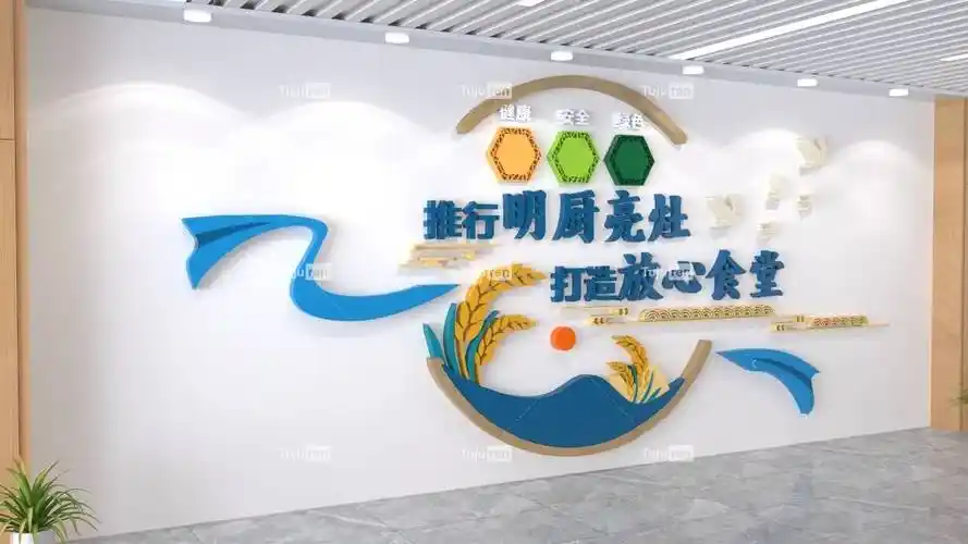 推行明厨亮灶打造放心食堂文化墙模板图片