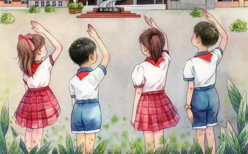 建党一百周年少先队员敬礼插画