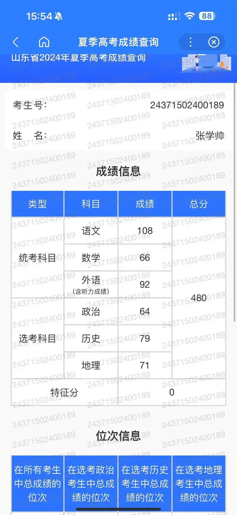 请告诉我,这在山东什么水平(手动狗头) #高考查分 #成绩出 - 抖音