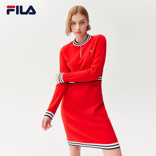 fila 斐乐官方 女子连衣裙2021春季新款时尚休闲优雅编织连衣裙女