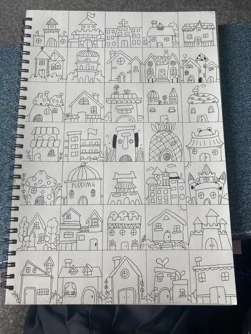 建筑物简笔画来了 又是一整个临摹大集合  格子是自己用尺子画的 线条