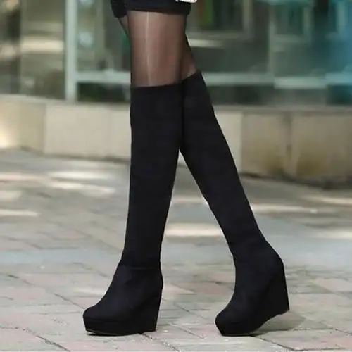 过膝长筒弹力增高防水坡跟长靴大码313233小码时装靴
