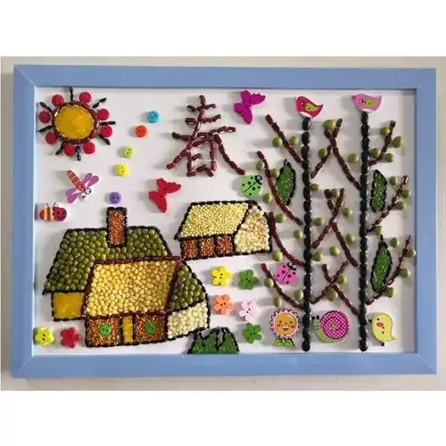 五谷杂粮diy粘贴画幼儿园手工豆子粮食贴画儿童手工制作春夏秋冬