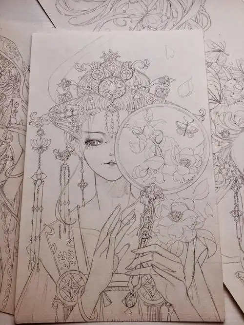 100张唯美古风女子手绘线稿,超全女子古风线稿图集 - 高光网