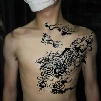 胸口麒麟纹身贴 盗墓笔记张起灵小哥同款 男女防水大图案贴纸 小哥