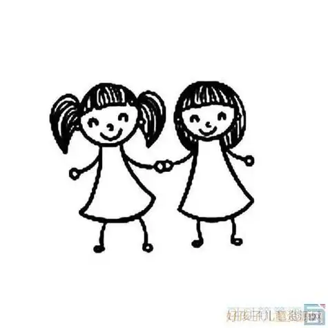 线条两女孩简笔画