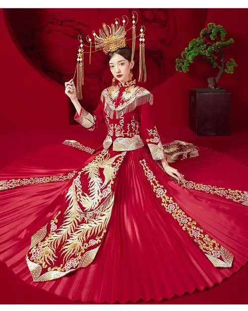 秀禾服新娘新款中式婚纱结婚礼服敬酒服嫁衣中国风凤冠霞帔旗袍女装