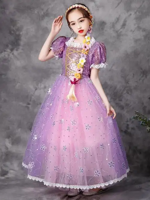 外贸女童长发公主裙魔法奇缘乐佩cosplay儿童表演服蓬蓬花童仙裙