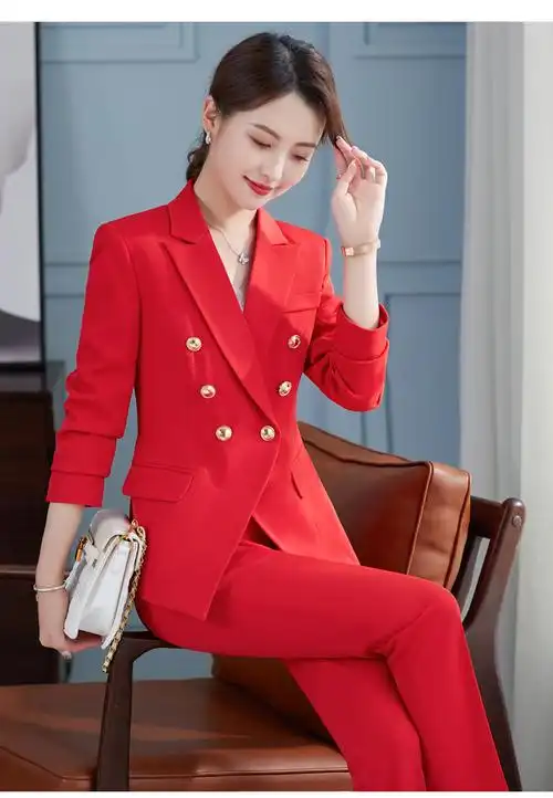 恒源祥品牌女装小西装红色西服套女秋新款高端女神范职业西上班正工作
