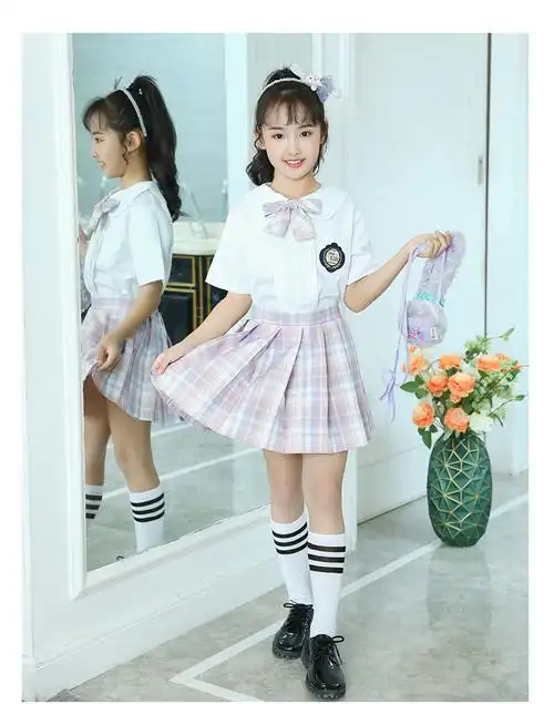 国庆新品女童jk制服裙套装学院风衬衫夏季儿童短袖小学生校服百褶裙