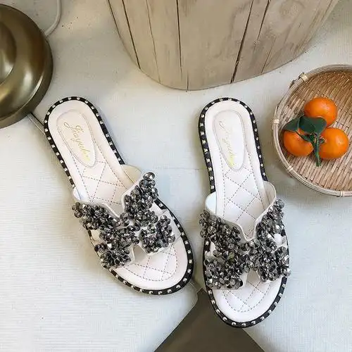 夏季新款带钻凉拖鞋女外穿平底时尚防滑百搭h人字拖拖女生女生报价_参
