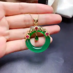 翡翠镶金平安扣吊坠图片