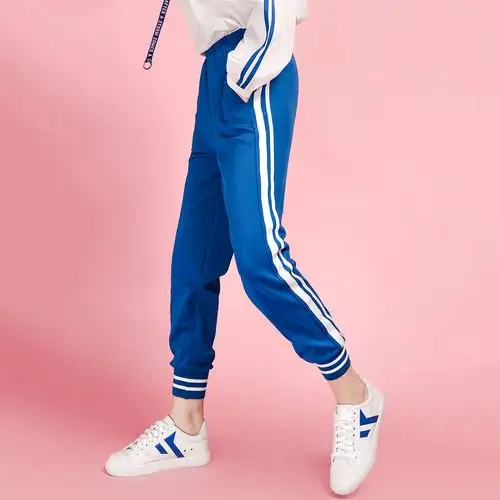 校服裤新款学院韩版宽松条纹九分收脚休闲运动裤女