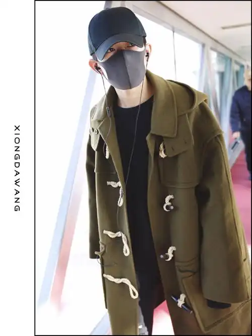 熊大王手工双面呢子大衣2019秋冬廓形连帽易烊千玺同款牛角扣外套