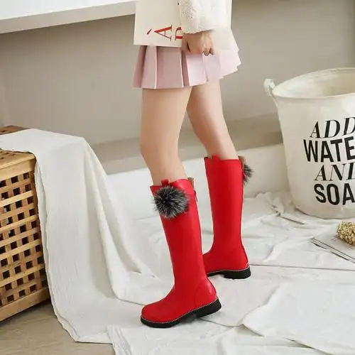 小女孩儿童长筒靴女童长靴子春秋新款公主时装高筒靴骑士靴单靴加绒