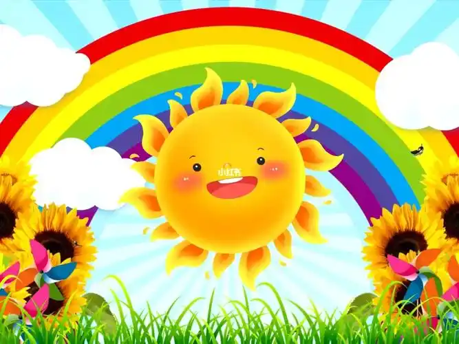 4k卡通彩虹向日葵情景剧背景视频自编自演