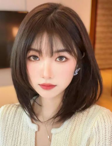 小鱼假发女中长发网红时尚内扣锁骨发型自然圆脸直发全头套假头发