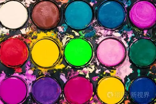 水彩颜料调色板.五颜六色的油漆飞溅.艺术背景